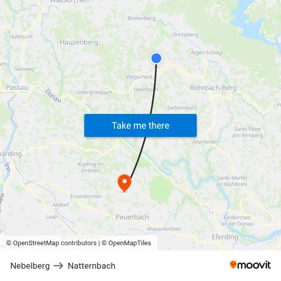 Nebelberg to Natternbach map