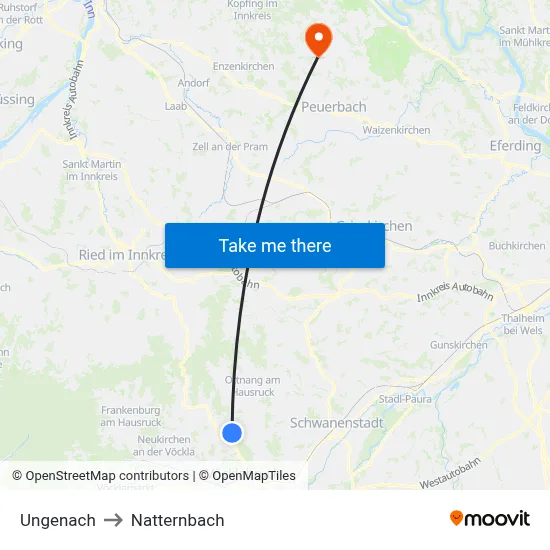Ungenach to Natternbach map