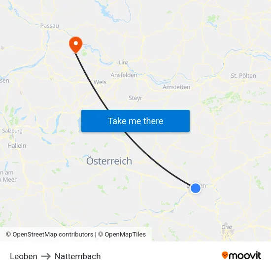 Leoben to Natternbach map