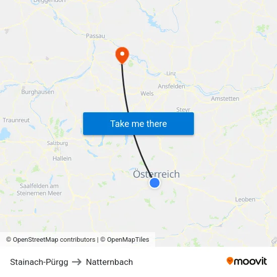 Stainach-Pürgg to Natternbach map