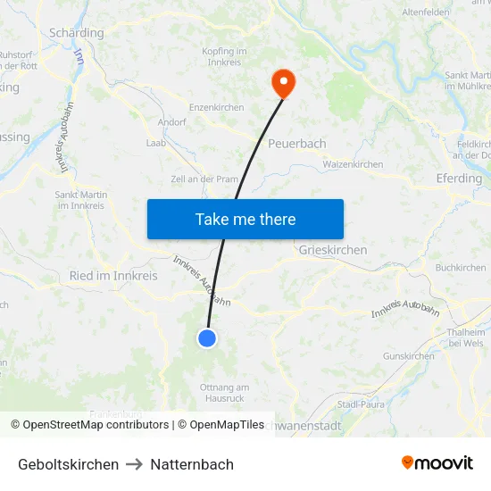 Geboltskirchen to Natternbach map