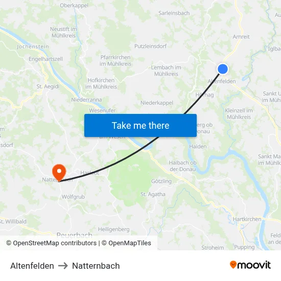 Altenfelden to Natternbach map