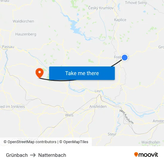 Grünbach to Natternbach map
