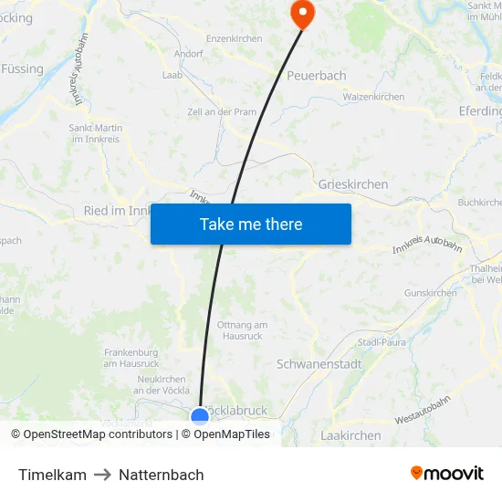 Timelkam to Natternbach map