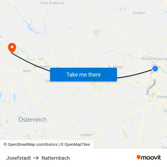 Josefstadt to Natternbach map
