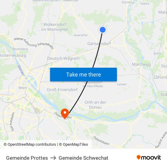 Gemeinde Prottes to Gemeinde Schwechat map