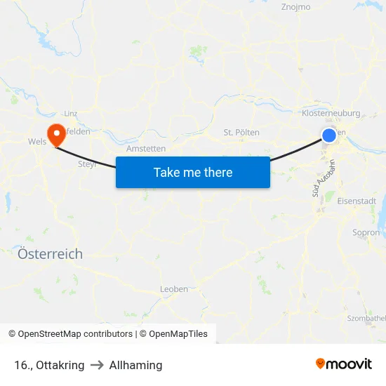 16., Ottakring to Allhaming map