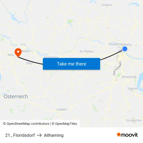 21., Floridsdorf to Allhaming map