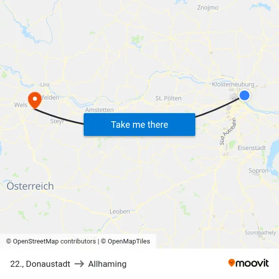 22., Donaustadt to Allhaming map