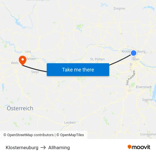 Klosterneuburg to Allhaming map