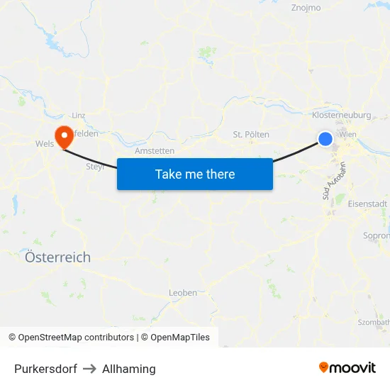 Purkersdorf to Allhaming map