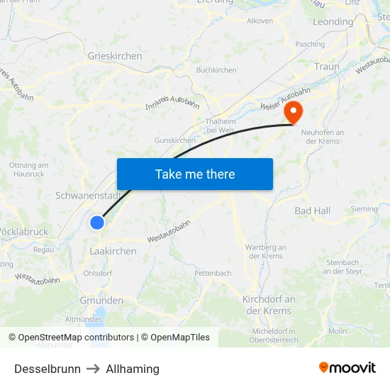 Desselbrunn to Allhaming map