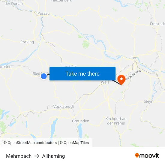 Mehrnbach to Allhaming map