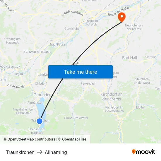 Traunkirchen to Allhaming map