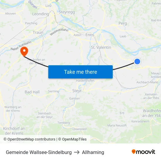 Gemeinde Wallsee-Sindelburg to Allhaming map