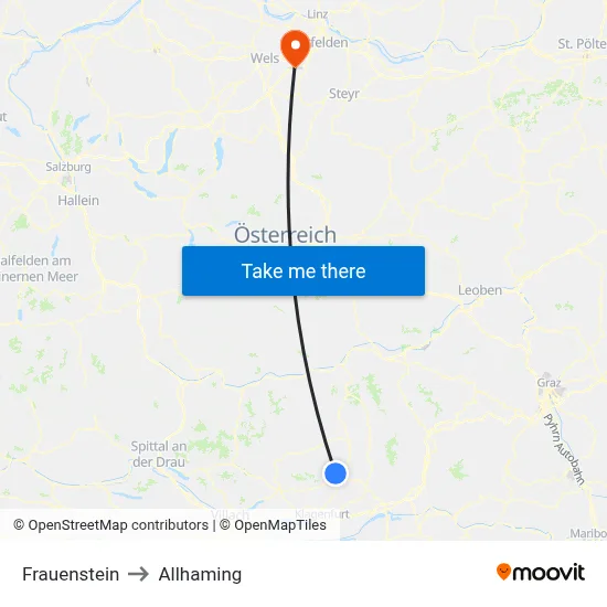 Frauenstein to Allhaming map