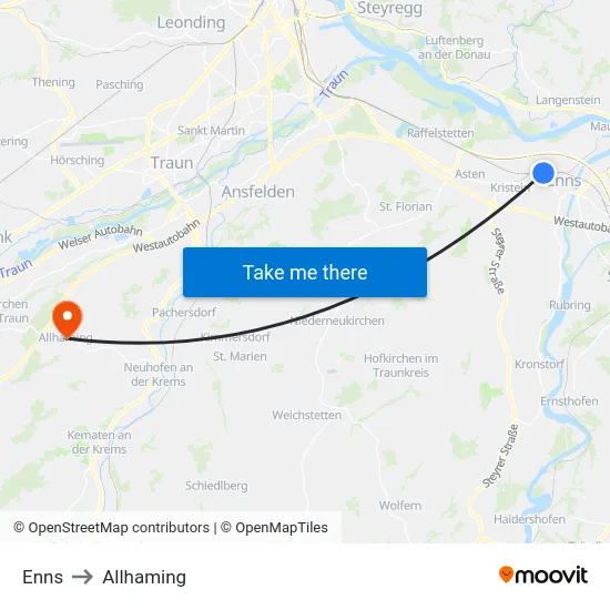 Enns to Allhaming map