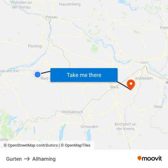 Gurten to Allhaming map