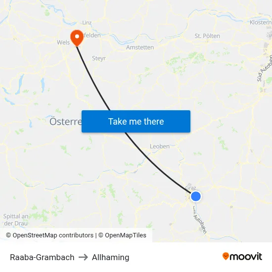 Raaba-Grambach to Allhaming map
