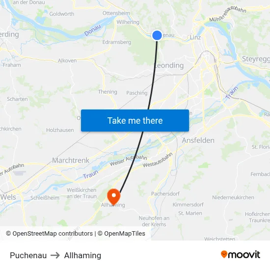 Puchenau to Allhaming map