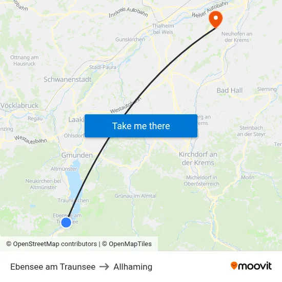 Ebensee am Traunsee to Allhaming map