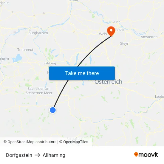 Dorfgastein to Allhaming map