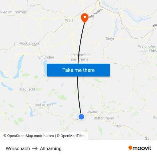 Wörschach to Allhaming map
