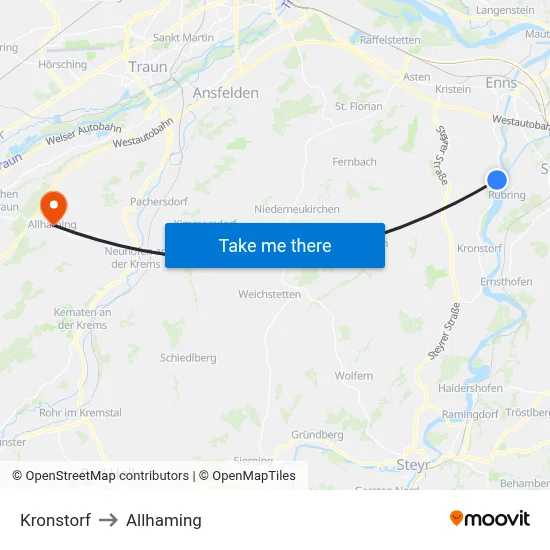 Kronstorf to Allhaming map
