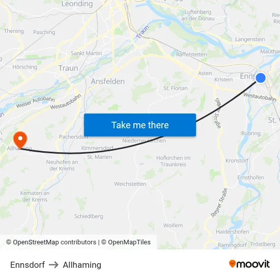 Ennsdorf to Allhaming map