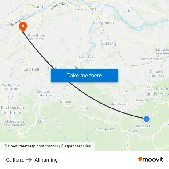 Gaflenz to Allhaming map