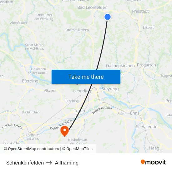 Schenkenfelden to Allhaming map