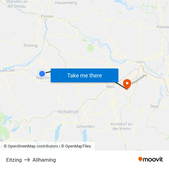 Eitzing to Allhaming map