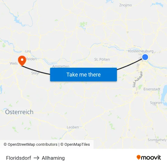 Floridsdorf to Allhaming map