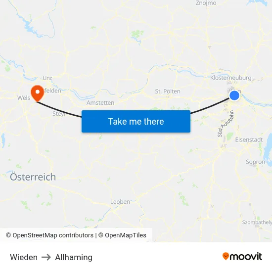 Wieden to Allhaming map