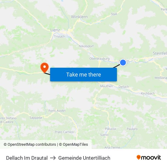 Dellach Im Drautal to Gemeinde Untertilliach map