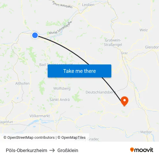 Pöls-Oberkurzheim to Großklein map