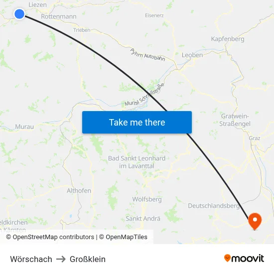 Wörschach to Großklein map