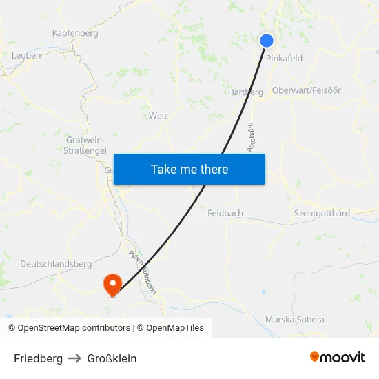 Friedberg to Großklein map