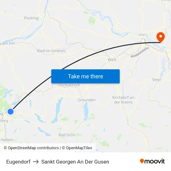 Eugendorf to Sankt Georgen An Der Gusen map