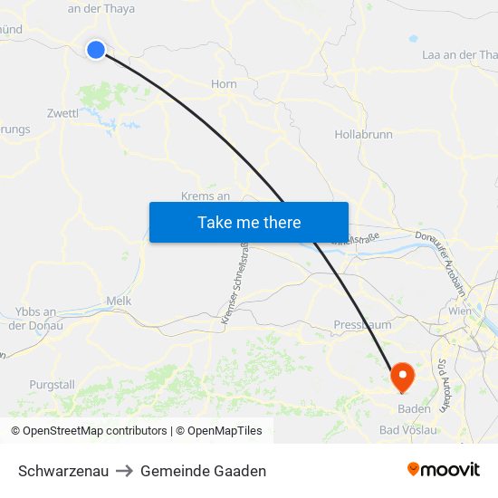Schwarzenau to Gemeinde Gaaden map
