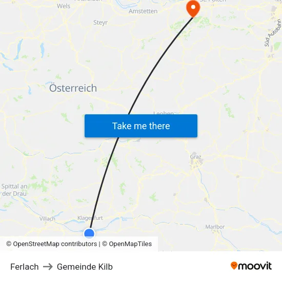 Ferlach to Gemeinde Kilb map