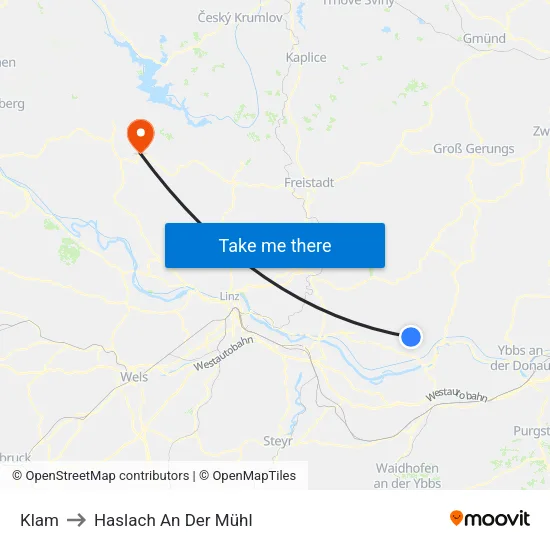 Klam to Haslach An Der Mühl map