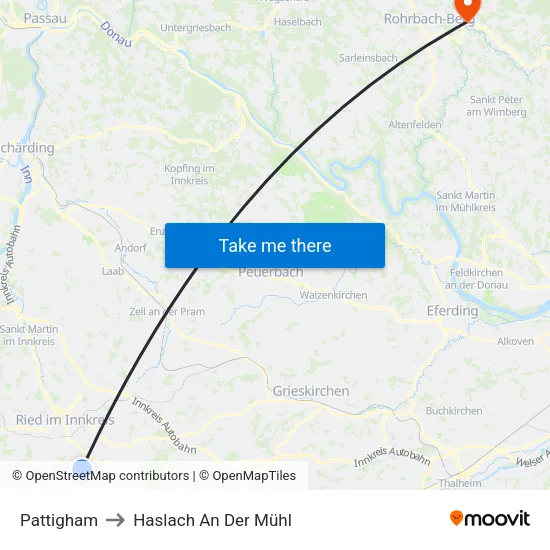 Pattigham to Haslach An Der Mühl map