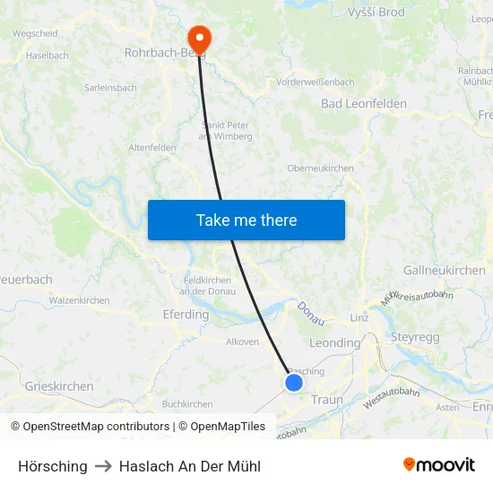 Hörsching to Haslach An Der Mühl map