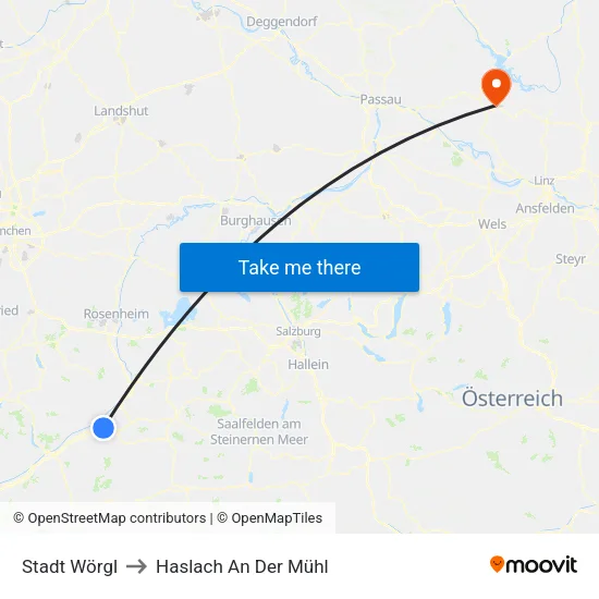 Stadt Wörgl to Haslach An Der Mühl map