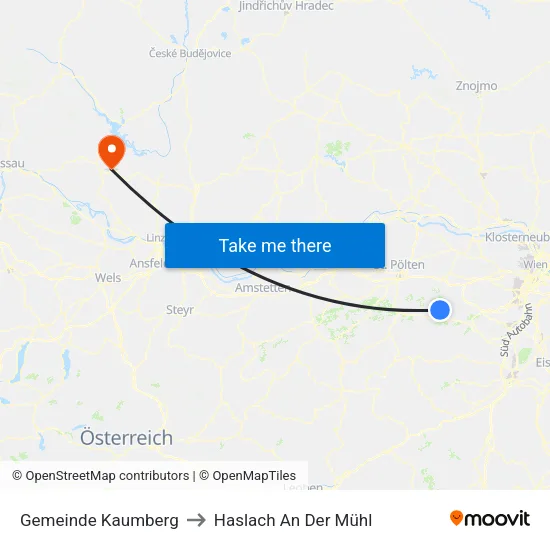 Gemeinde Kaumberg to Haslach An Der Mühl map