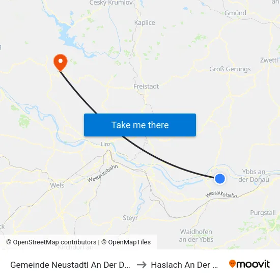 Gemeinde Neustadtl An Der Donau to Haslach An Der Mühl map