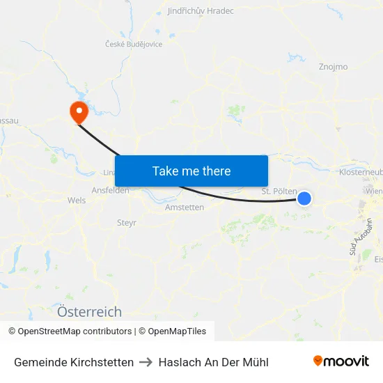 Gemeinde Kirchstetten to Haslach An Der Mühl map