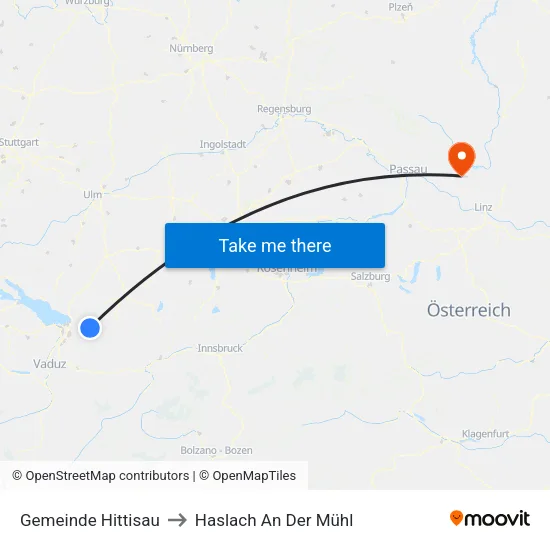 Gemeinde Hittisau to Haslach An Der Mühl map