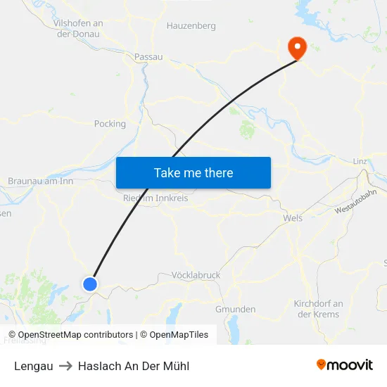 Lengau to Haslach An Der Mühl map